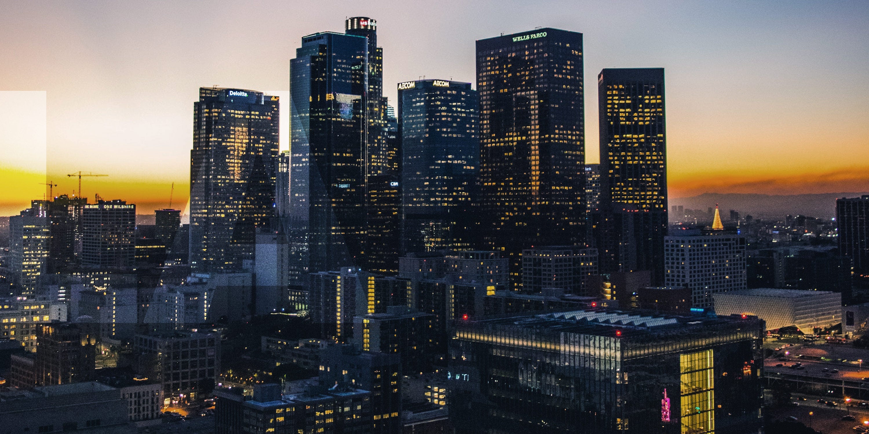 Sunset downtown Los Angeles skyline