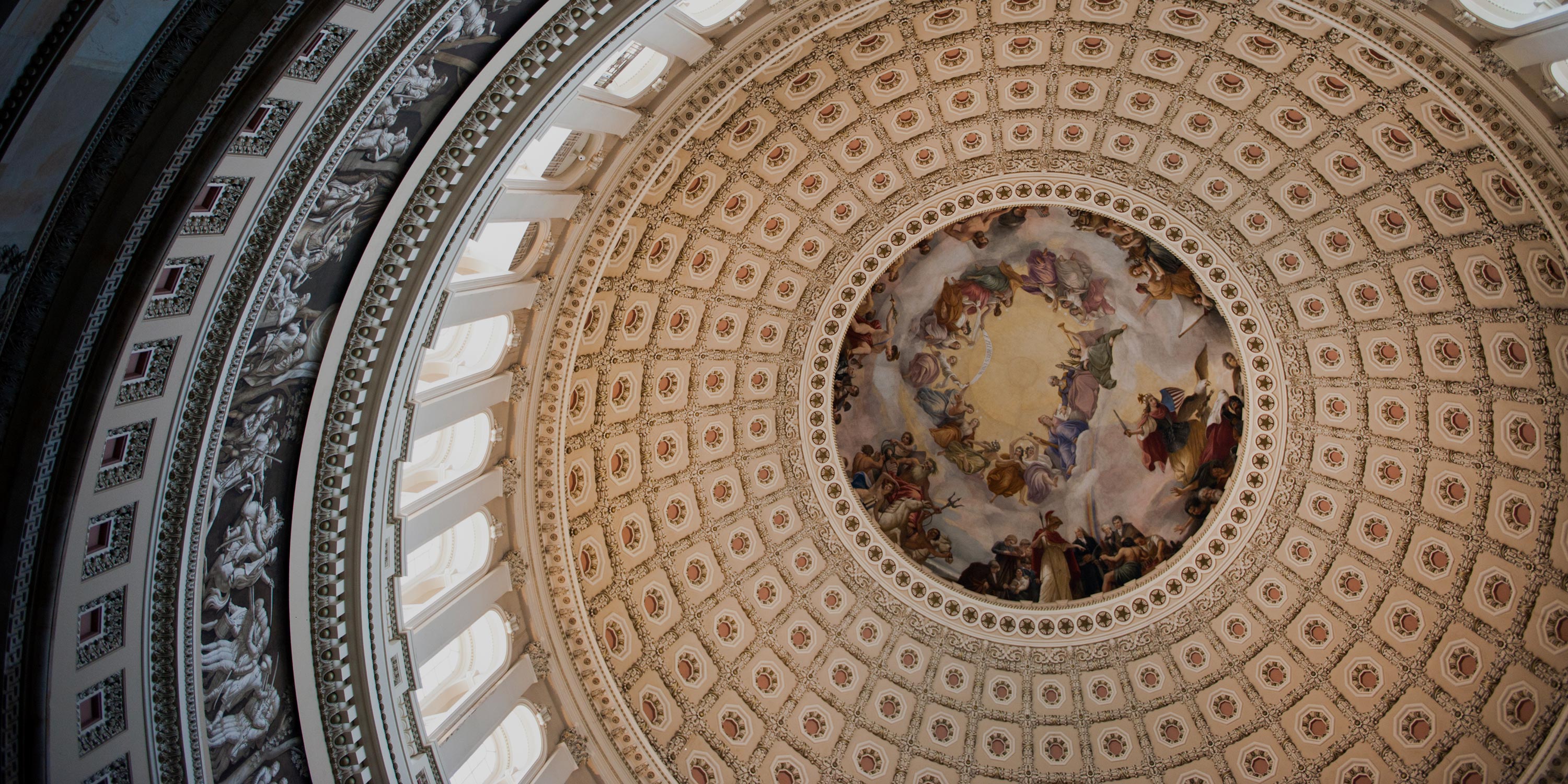 Looking up at the rotunda in the US Capitol building