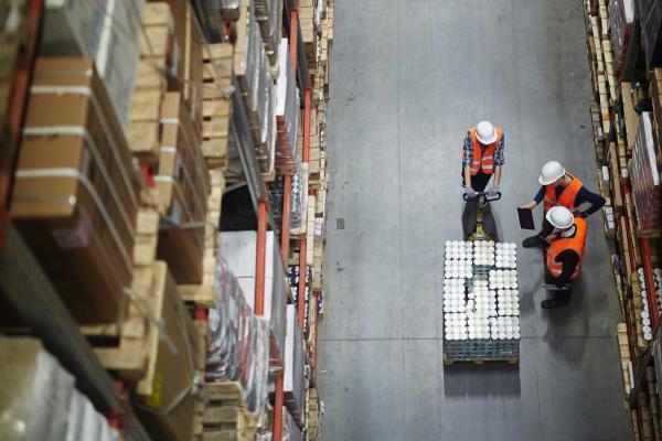 Aerial view of workers in a warehouse