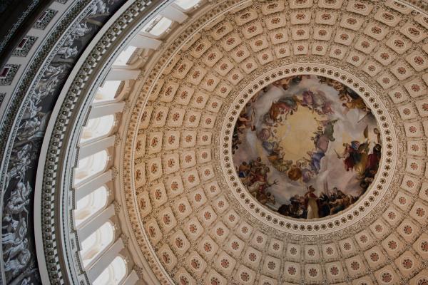 Looking up at the rotunda in the US Capitol building