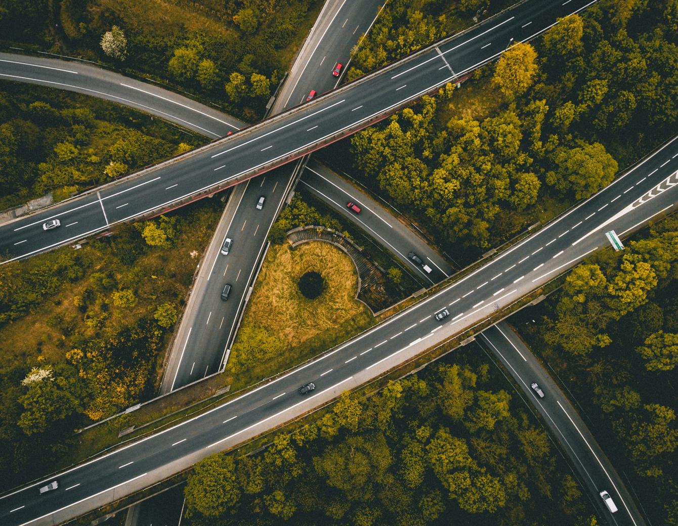 Aerial view of overlapping highways