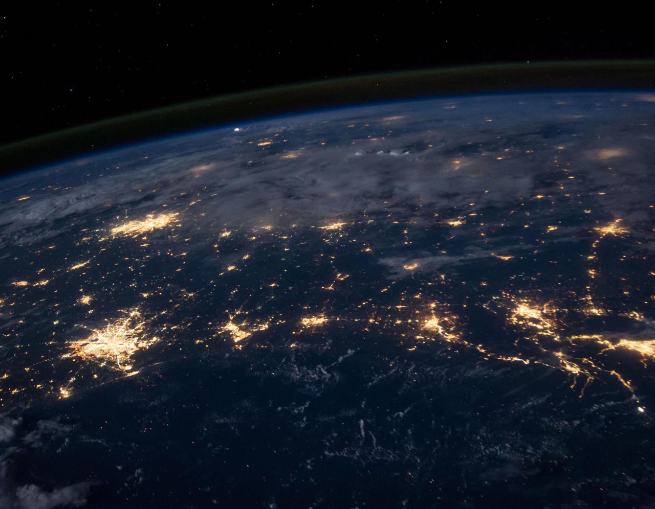 View of earth at night from space