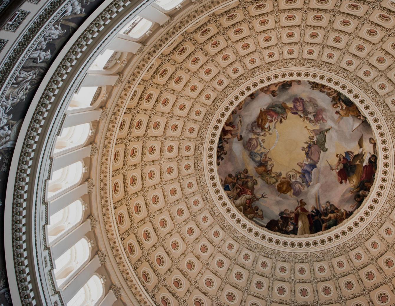 Looking up at the rotunda in the US Capitol building