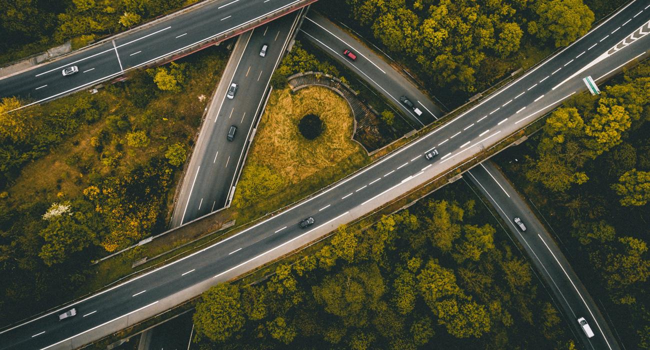 Aerial view of overlapping highways