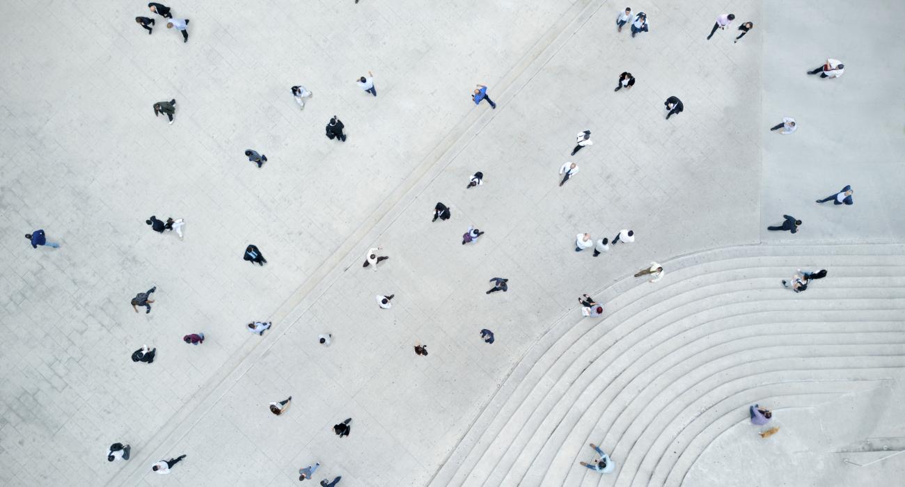 Aerial view of busy plaza