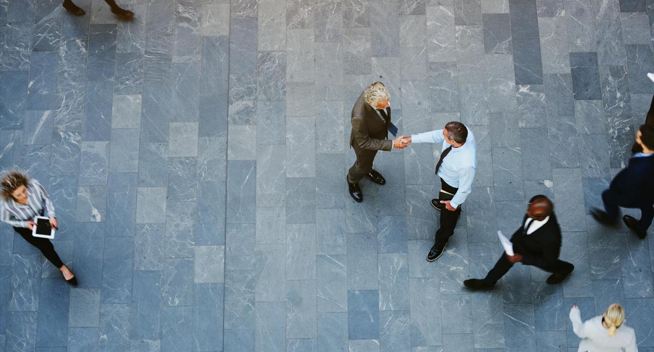 Aerial view of businessmen shaking hands