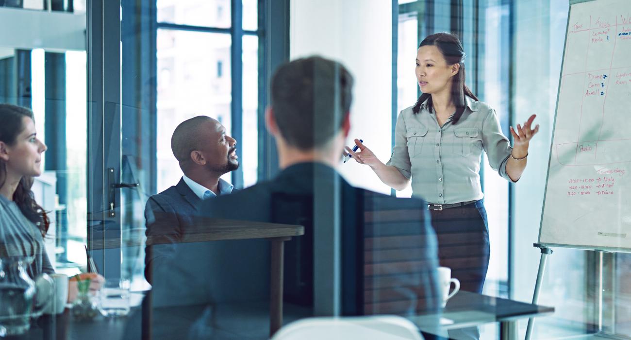 Woman presenting to team in meeting
